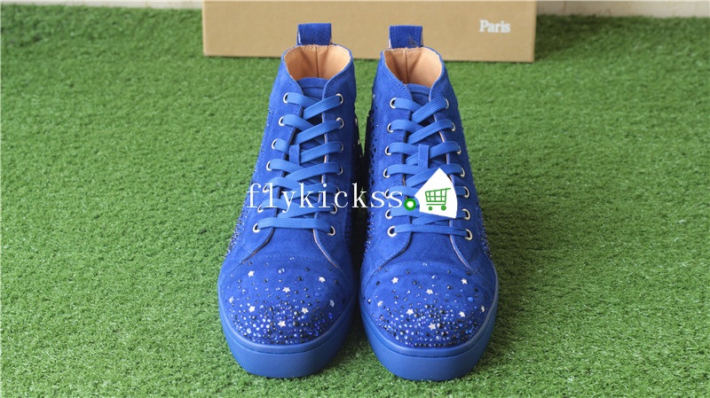 Christian Louboutin Flat Spike Sneaker High Top Blue Suede